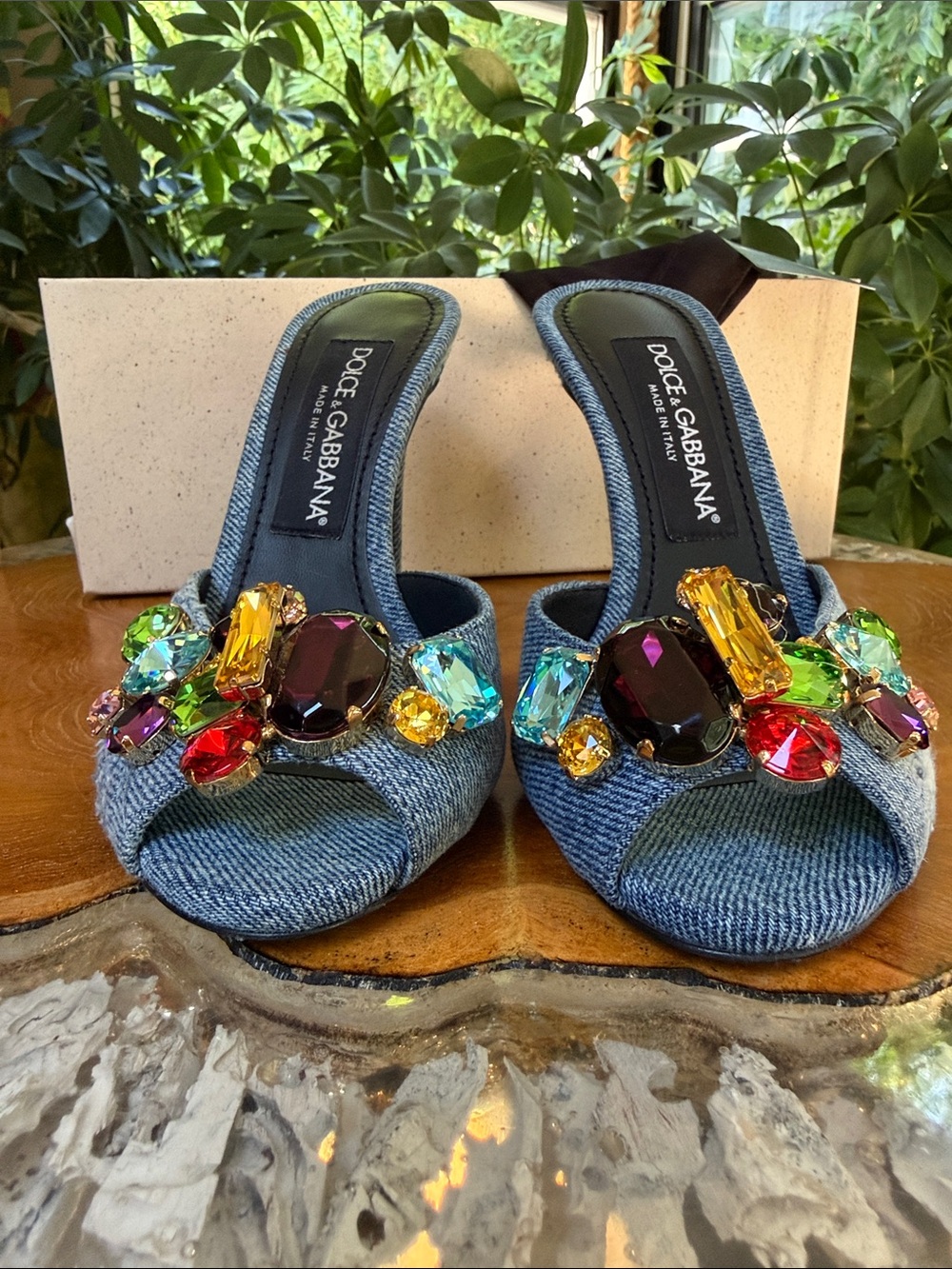 Dolce & Gabbana Denim Mules with Multicolored Gem Embellishments - Picture 13 of 13